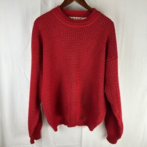 BASIX MANSON Red‎ Textured Knit Sweater XL Ramie Cotton Blend Crew Neck